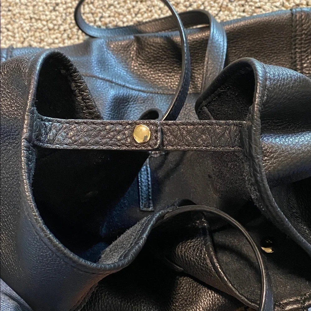 Stella & Dot Black Leather Tote with Snakeskin Accent